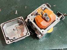 Load image into Gallery viewer, 40 hp Nissan Tohatsu CARBURETOR SET upper 3C8032002 3C8032001 center 3C8032070 3C8032072 bottom 3C8032100 3C8032102 Two Stroke 2002
